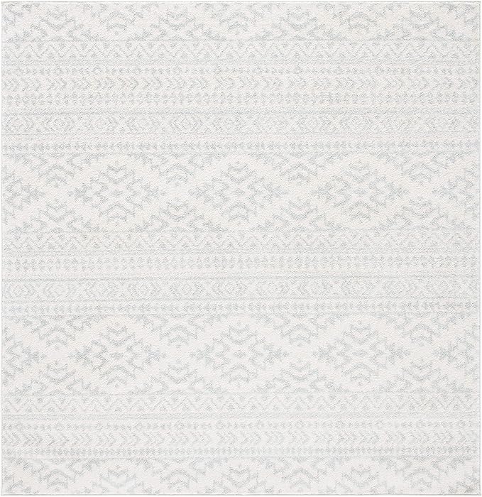 SAFAVIEH Tulum Collection Area Rug - 6'7" Square, Ivory & Light Grey, Moroccan Boho Tribal Design, Non-Shedding & Easy to Clean, Ideal for Living Room, Bedroom, Dining Space (TUL272G)