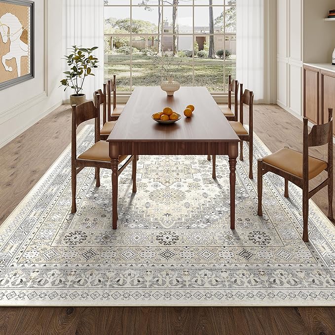 zesthome 3x5 Rug Ultra Soft Washable Rug, Non Slip Area Rug Indoor Entrance, Stain Resistant Rugs for Living Room Bedroom, Vintage Home Decor Area Rugs (Beige,3'x5')