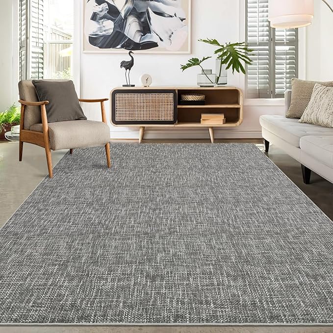 RUGSREAL Living Room Area Rug 9x12 Machine Washable Rug Non-Slip Stain Resistant Modern Abstract Rug Contemporary Accent Throw Floor Carpet for Dining Room Solid Area Rug for Home Office, Grey