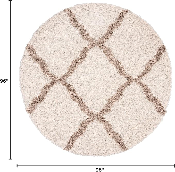 SAFAVIEH Dallas Shag Collection Area Rug - 8' Round, Ivory & Beige, Trellis Design, Non-Shedding & Easy Care, 1.5-inch Thick Ideal for High Traffic Areas in Living Room, Bedroom (SGD257B)