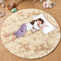 Andency Tie-Dyed Beige Round Area Rug for Living Room, 4x4 Shag Rug for Bedroom, Fluffy Circle Carpet for Home Decor, Room, Fuzzy Plush Circular Rug for Dorm Playroom