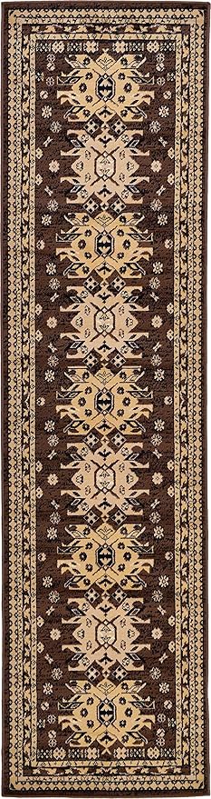 Unique Loom Taftan Collection Border Geometric Tribal Inspired Design Area Rug (2' 7 x 10' 0 Runner, Brown/ Tan)
