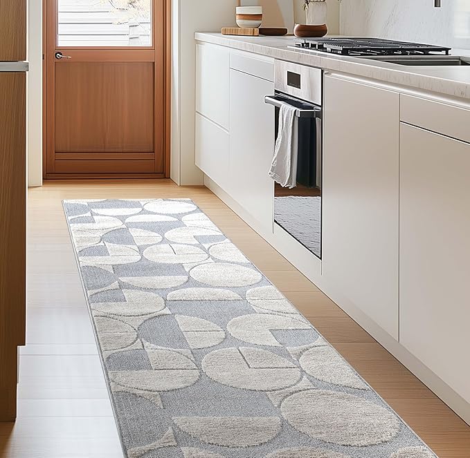 Well Woven Custom Size Hallway & Stair Runner- Harlow Harmony Ivory/Grey 27 Inches Wide x 5 Feet Long Runner (27" x 5') Runner Rug - Modern Geometric Pattern, Ultra-Soft, Easy-Clean
