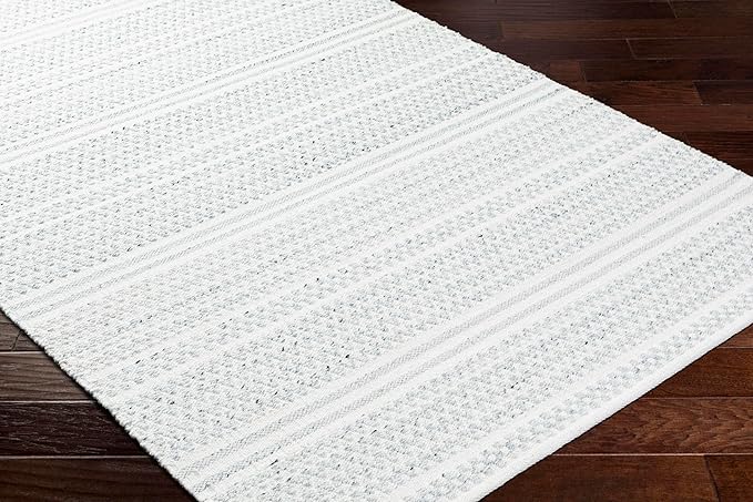 Mark&Day Wool Rugs, 5x8 Precious Solid and Border Cream/Black Area Rug, Cream Black Carpet for Living Room, Bedroom or Kitchen (5' x 7'6")
