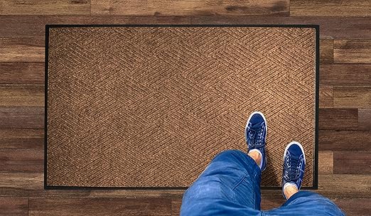 WaterHog Diamond | Commercial-Grade Entrance Mat with Rubber Border – Indoor/Outdoor, Quick Drying, Stain Resistant Door Mat (Medium Brown, 3' x 10')