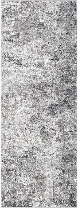 2X6 Washable Runner Rug for Hallway: Soft Neutral Modern Abstract Area Rug - Non-Slip Low Pile Long Throw Indoor Carpet for Kitchen Entryway Kitchen Bedroom Laundry Bathroom - Grey
