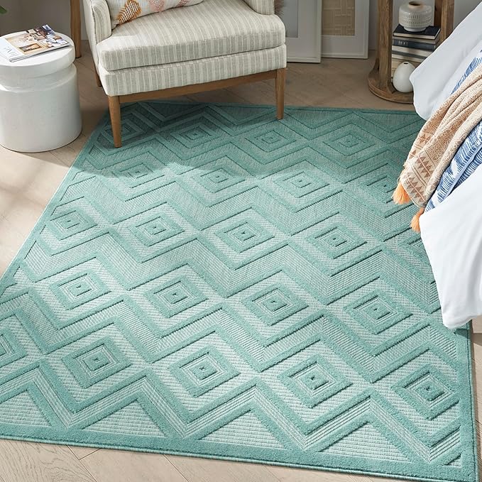 Nourison Home Versatile Aqua Teal 6' x 9' Area Rug - Easy Clean, Non Shedding, Bed Room, Living Room, Dining Room, Kitchen (6' x 9')