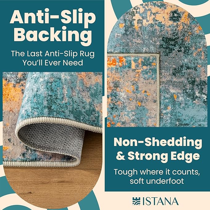 Istana 3x5 Area Rug - Multi/Blue Modern Rugs for Living Room 3x5 - Foldable Rugs for Bedroom/Living Room Rug - Stain Resistant Washable Rug - Eco-Friendly Small Area Rugs