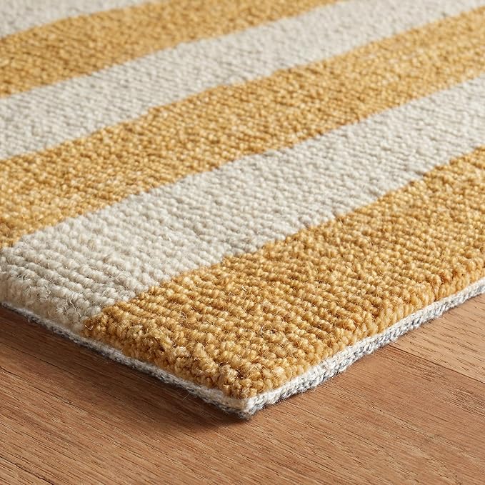 Dash & Albert Silas Stripe Gold Hand Micro Hooked Wool Rug, 7.5 X 9.5 Feet, Yellow/Orange Stripe Pattern - Premium Luxury Hotel Quality Soft Breathable Hypoallergenic Machine Washable Easy Care All