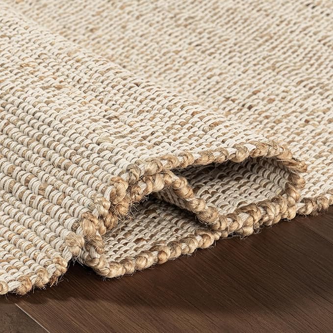 nuLOOM 10x14 Elfriede Jute & Cotton Hand Woven Area Rug, Natural, Solid Rustic Farmhouse Style, Weaved Design, Natural Fiber, For Bedroom, Living Room, Dining Room, Hallway, Office, Entryway