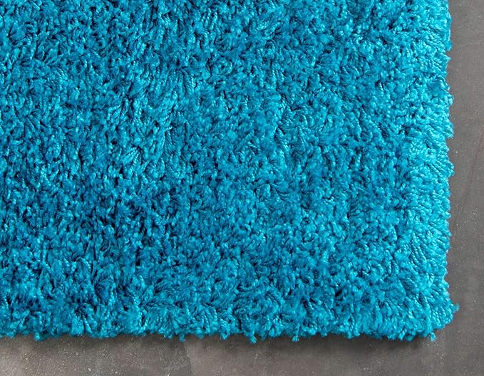 Unique Loom Solid Shag Collection Area Rug (2' 6" x 19' 8" Runner, Turquoise)