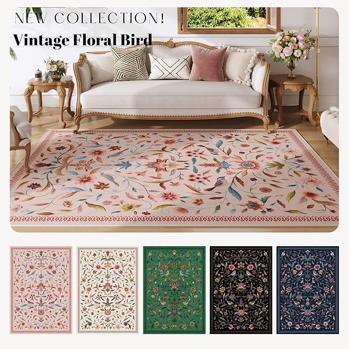 Vintage Medallion Floral Indoor Door Mat 2x3, Machine Washable Entryway Rug, Low Pile Soft Small Carpet, Non-Slip Area Rug for Entrance, Bedroom, Kitchen & Kids Room | Pink