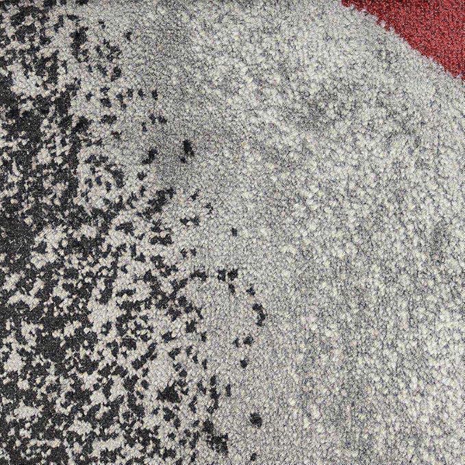 2305 Gray Black Red White Swirls 6'5 x 9'2 Modern Abstract Area Rug Carpet