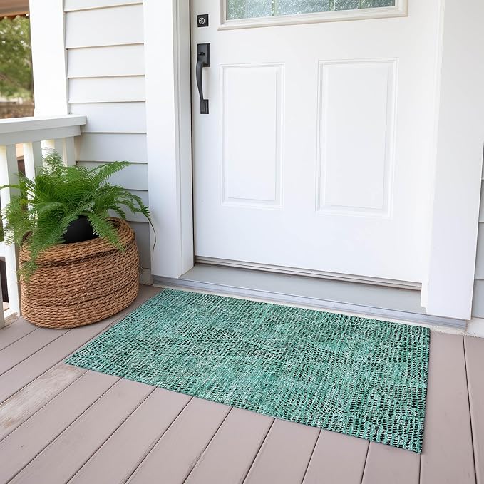 Addison Rugs Chantille ACN591 Teal 1'8" x 2'6" Indoor Outdoor Area Rug, Easy Clean, Machine Washable, Non Shedding, Bedroom, Living Room, Dining Room, Kitchen, Patio Rug