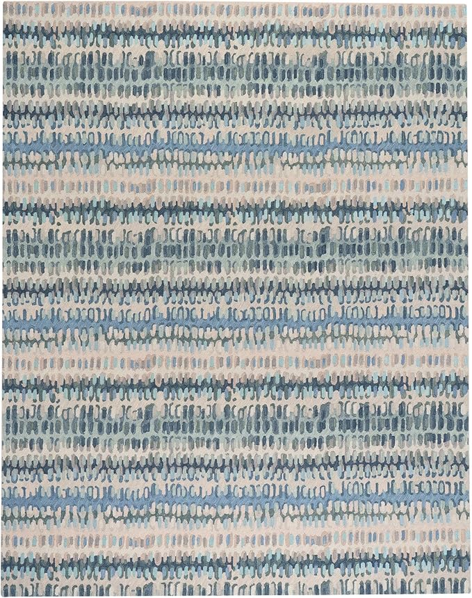 Dash and Albert Paint Chip Wool Area Rug - 5' x 8' Blue Graphic Hand Micro Hooked Accent Rug - Durable, High Traffic Areas Hallway, Living Room, Stairs