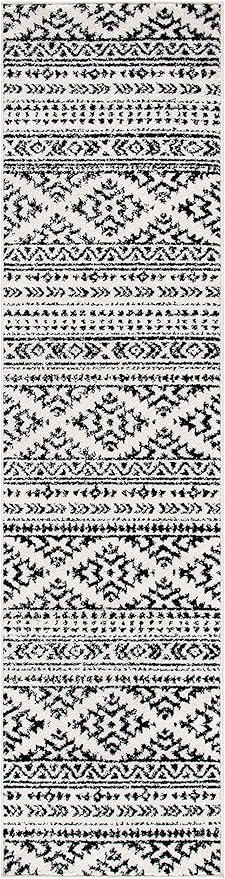 SAFAVIEH Tulum Collection Runner Rug - 2' x 13', Ivory & Black, Moroccan Boho Tribal Design, Non-Shedding & Easy to Clean, Ideal for Living Room, Hallway, Foyer, Bedroom (TUL272B)