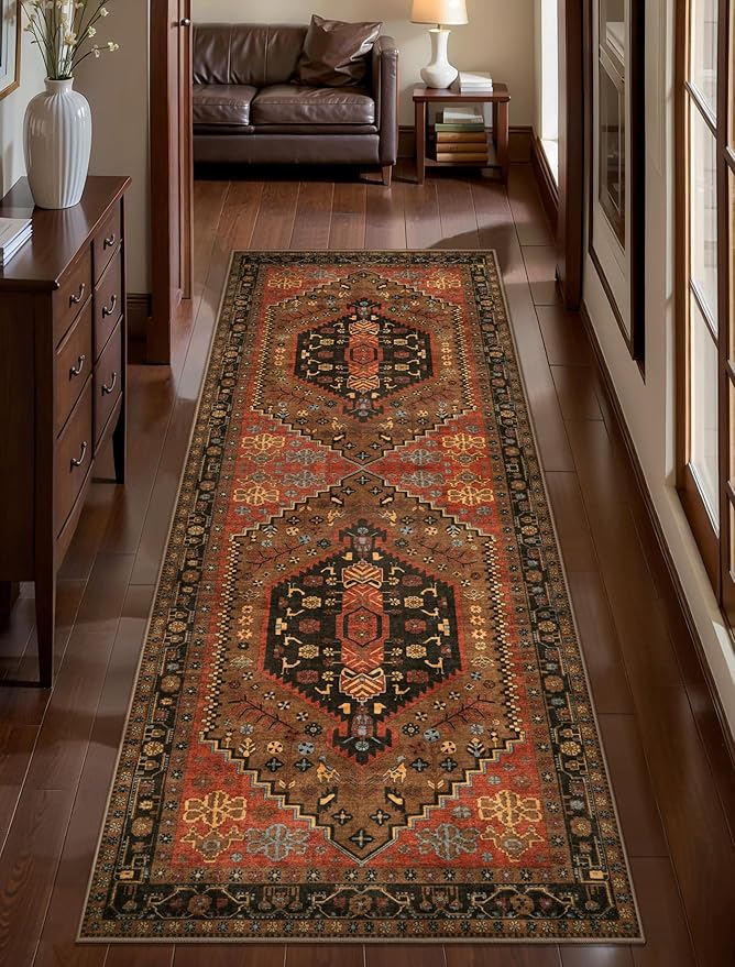 Ciicool 2x5ft Runner Rug, Hallway Wahshable Rug Vintage Kitchen Carpet for Entrance Bedroom Bedside Living Room Kitchen Laundry Bathroom Decor