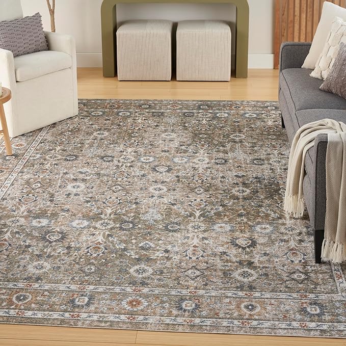Nourison Home Astra Machine Washable Gold Grey 7'10" x 10' Area Rug - Easy Clean, Non Shedding, Bed Room, Living Room, Dining Room, Kitchen (8' x 10')