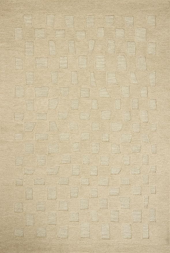 Loloi Leanne Ford Craven Collection CVN-04 Oatmeal/Dove 3'-6" x 5'-6" Accent Rug Checkered, Patterned, Neutral, Entryway, Mudroom, Bathroom, and Kitchen