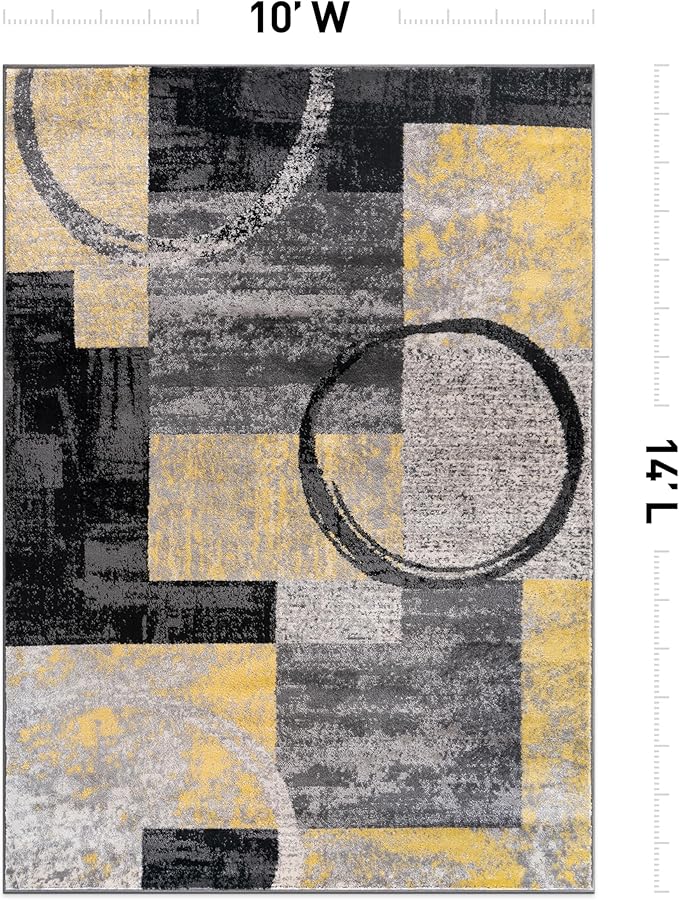 Rugshop Contemporary Circle Design Area Rug, Non-Shedding Carpet for Living Room, Bedroom, or Dining Room, Yellow, 10' x 14'