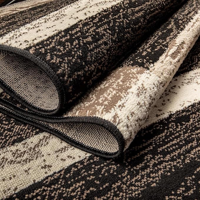 Superior Rockwood 3 Piece Indoor Area Rug Set, Jute Backing, Modern Color Block Decor, Hallway, Entry, Office, Kitchen, Bedroom, Living Room Floors, Plush Rugs, 2' x 11', 5' x 8', 8' x 10', Chocolate