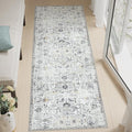 jinchan Kalen Runner Rug 2x10 Washable Area Rug Soft Vintage Hallway Indoor Floor Stair Runner Thin Retro Distressed Carpet Grey Floral Country Non Slip Bathroom Kitchen Bedroom Living Room Stairway