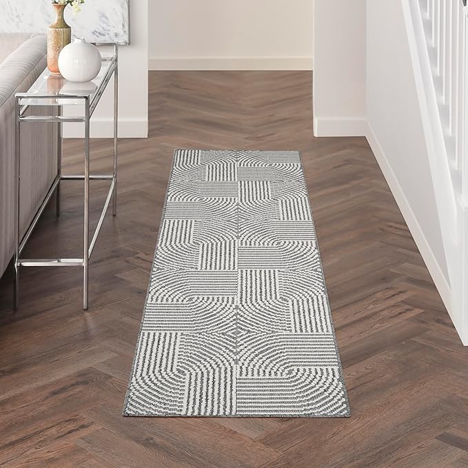 Nourison Home Textured Home Charcoal Ivory 2'3" x 7'6" Area Rug - Easy Clean, Non Shedding, Bed Room, Living Room, Dining Room, Kitchen (8' Runner)