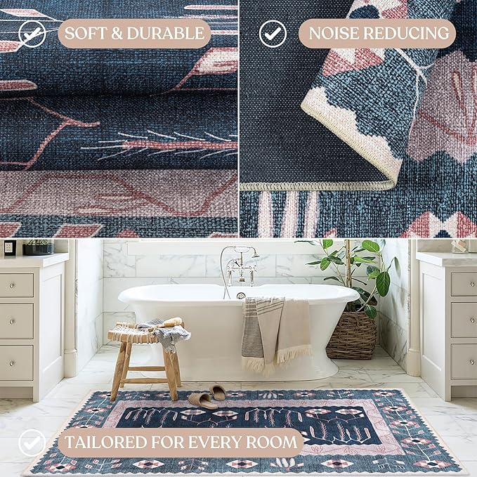 Washable Area Rug. Modern Farmhouse. Vintage. Turkish. Bohemian. Distressed. Oriental. Traditional. Rugs for Living Room. Dining. Bedroom. Office. Entryway. Foyer. (862CN, 2'5" x 13')