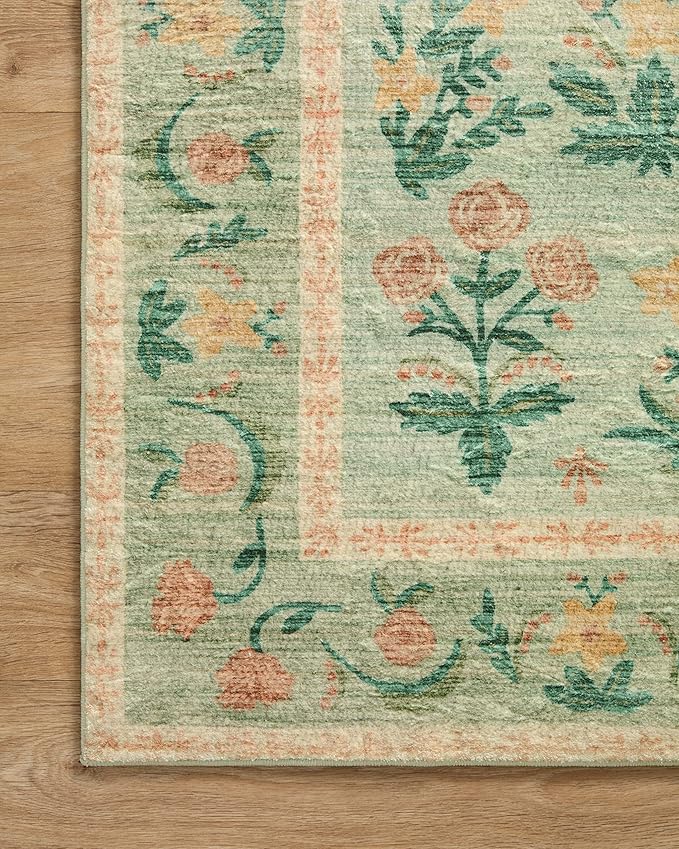 Loloi Rifle Paper Co. Eden Collection EDE-01 Mughal Rose Moss 2'-0" x 5'-0" Accent Rug feat. CloudPile™