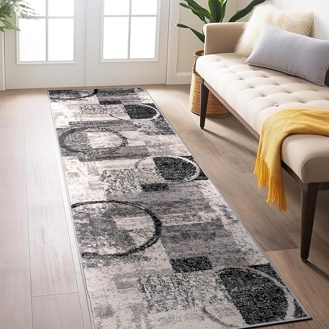 Rugshop Contemporary Circle Design Runner Rug, Non-Shedding Carpet for Hallway, Kitchen, or Entryway, Cream, 2' x 7'2"