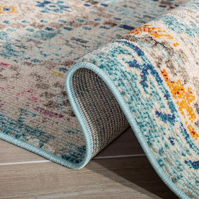 SAFAVIEH Madison Collection Accent Rug - 3' x 5', Blue & Yellow, Boho Diamond Distressed Design, Non-Shedding & Easy Care, Ideal for High Traffic Areas in Entryway, Living Room, Bedroom (MAD418K)
