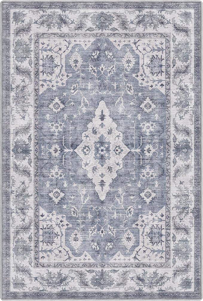 LUMI Washable Area Rug 5x8 for Living Room, Ultra Soft Stain Resistant Carpet with Non Slip Rubber Backing, Non-Shedding Low Pile Rugs for Bedroom, Dining Room, Indoor, Office