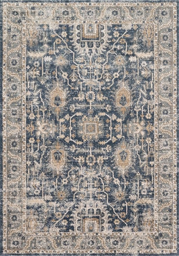Loloi Teagan Collection TEA-03 Denim/Pebble 7'-11" x 10'-6" Area Rug, Large, Soft Neutral Rug, High-Traffic for Living Room, Bedroom, Home Office, Dining Area