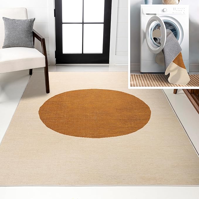 JONATHAN Y Machine Washable Indoor Area Rug 8X10 Cream/Terracotta, Cirkel Minimalist Geometric Dot for Living Room, Bedroom, Kitchen, Office, Easy-Cleaning, Pet-Friendly, Non-Shedding WSH113A-8