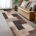Modern Geometric Patchwork Indoor Runner Rug for Living Room, Chocolate 2'x 6' Rug Rockwood Collection Hardwood Floors Decor for Bedroom, Brown Throw Carpet for Office Entryway Dining Room