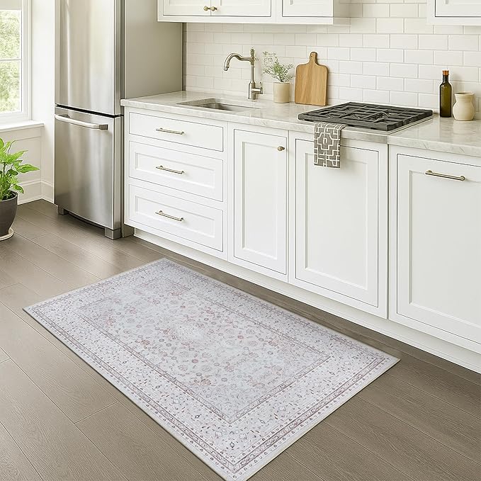 Fame Rugs Turkish Rug. Washable Vintage Oriental Antique Inspired Traditional Doormat Small Modern Area Rugs Luxury Entryway Entry Bedroom Bathroom Kitchen (411CC, 2'5 x 5')