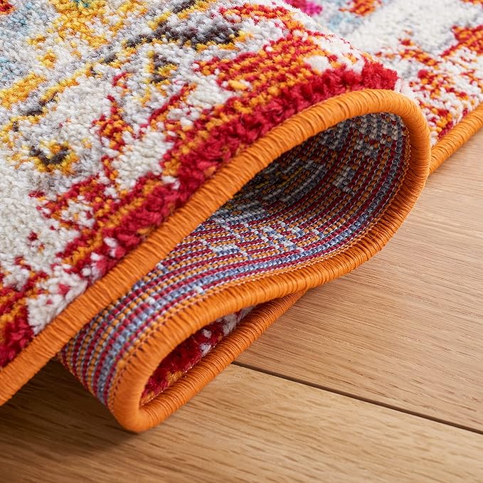 SAFAVIEH Madison Collection Area Rug - 9' x 12', Rust & Pink, Boho Diamond Distressed Design, Non-Shedding & Easy Care, Ideal for High Traffic Areas in Living Room, Bedroom (MAD418Q)