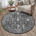 4ft Round Washable Area Rugs for Living Room, Vintage Boho Large Rug for Bedroom Dining Room Office, Distressed Floral Print Carpet for Under Table, Soft Non Slip Low Pile Throw Indoor Mat, Black