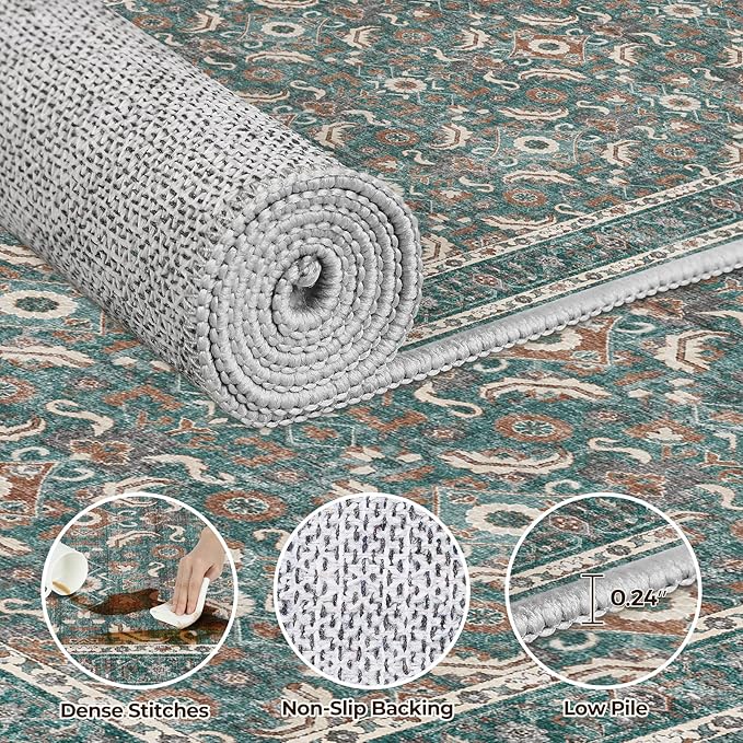 WITSHOCK Washable 3x10 Long Runners Rugs for Hallways,Vintage Neutral Hallway Rugs for Entryway Kitchen Bedroom,Vintage Farmhouse Home Decor(Teal Blue,3x10)