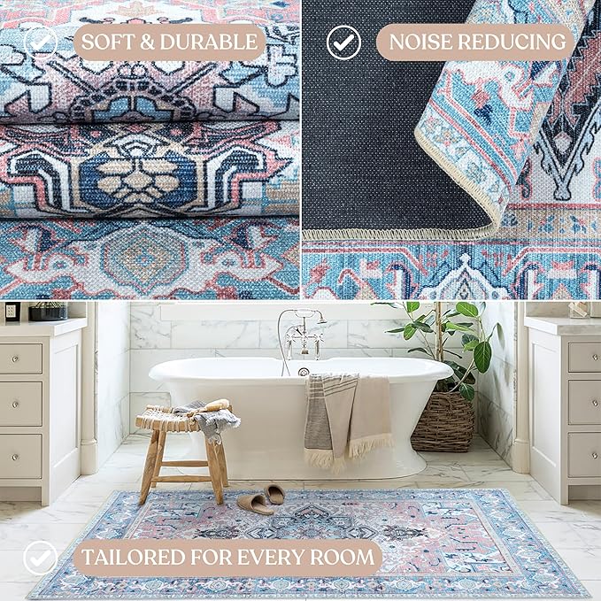 Fame Living Washable Area Rug. Modern Farmhouse. Vintage. Turkish. Bohemian. Distressed. Oriental. Traditional. Rugs for Living Room. Dining. Bedroom. Office. Entryway. Foyer. (861NT, 5' x 6'9")