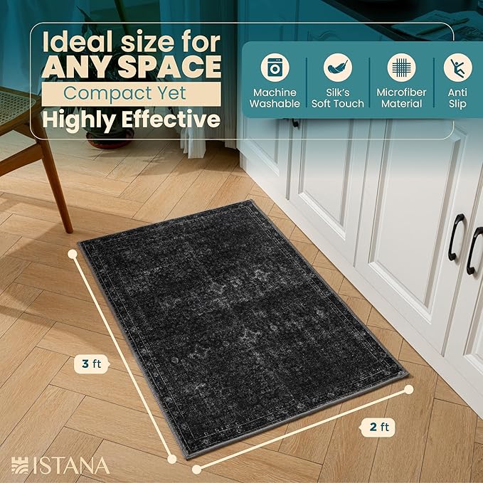 Istana 2x3 Area Rug - Black Boho Rugs for Living Room 2x3 - Foldable Small Rugs for Bedroom - Stain Resistant Washable Rug Non Slip - Eco-Friendly Area Rugs Indoor