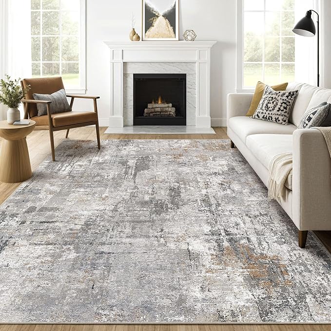7x10 Area Rug Living Room: Washable Large Abstract Soft Stain Resistant Indoor Floor Rugs Non Slip Accent Carpet for Bedroom Nursery Playroom Office Dining Room Dorm Home House- Gray Rust