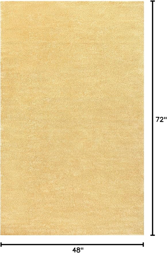 Eyely UES100B-4 Supersoft Haze Solid Low-Pile Indoor Area Rug Casual;Contemporary;Solid;Traditional, Bedroom, Kitchen, Living Room, Easy-Cleaning, Non-Shedding, 4 X 6, Mustard