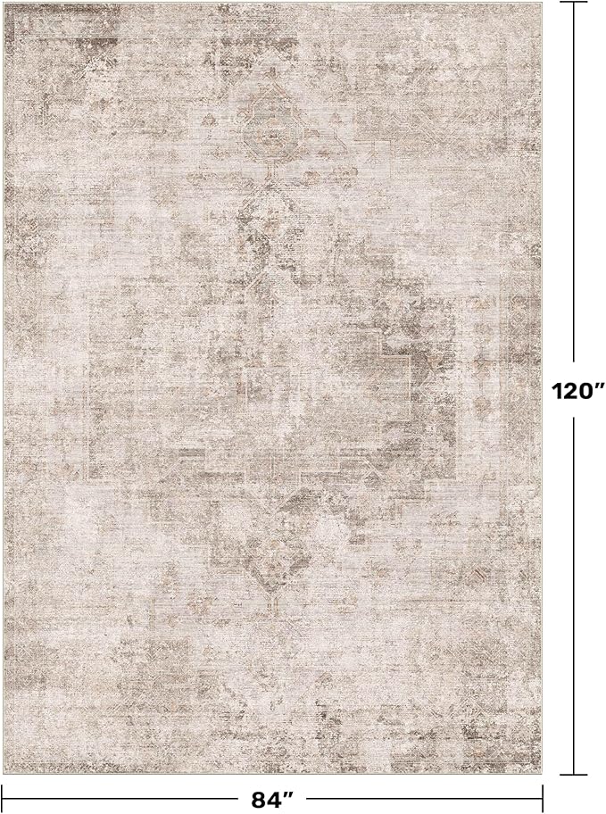 Farmhouse Area Rugs for Living Room - 7x10 Washable Modern Abstract Rug for Bedroom, Dining Room Under Table, Home Office, Soft Washable & Stain Resistance (Beige & Peach)