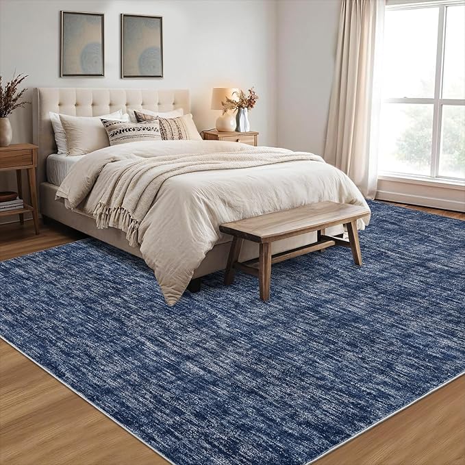 RUGSREAL Solid Rug 4x6 Small Bedroom Rug Machine Washable Area Rug Soft Low-Pile Modern Contemporary Dining Room Area Rug Non-Slip Throw Indoor Carpet for Living Room Bedroom Kids Room, 4' x 6' Blue