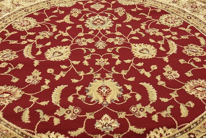 Unique Loom Voyage Collection Traditional Oriental Classic Intricate Design Area Rug (8' 0 x 8' 0 Round, Red/Gold)
