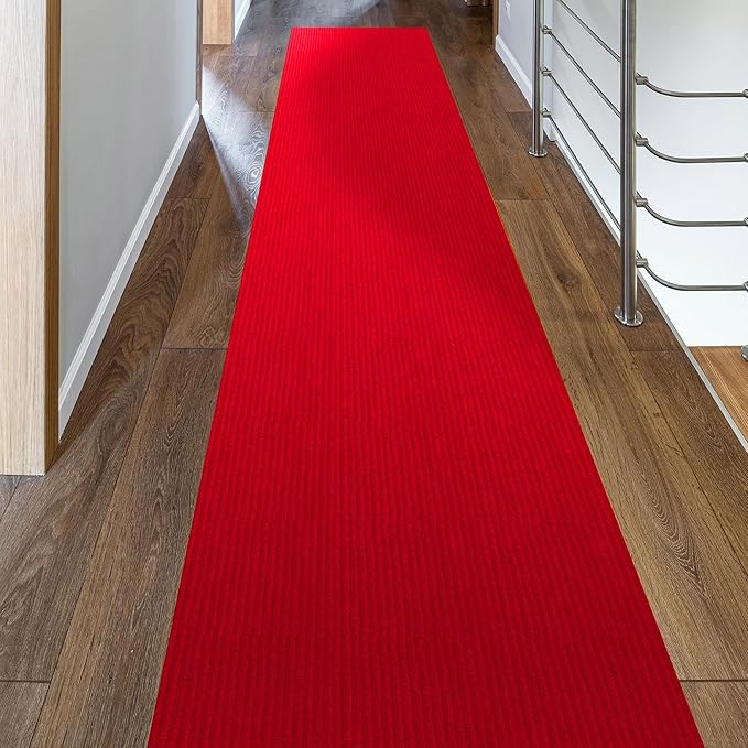 Ottomanson 2' x 37' Hallway Runner with Scraper Pile - Extra Durable Non-Slip Rug Mat for Indoor & Outdoor Use - Ideal for Kitchen, Entryway, Patio & Garage - High-Traffic Carpet, Red