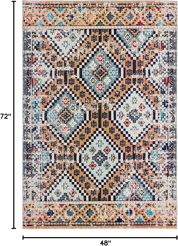 SAFAVIEH Madison Collection Accent Rug - 4' x 6', Orange & Beige, Boho Diamond Distressed Design, Non-Shedding & Easy Care, Ideal for High Traffic Areas in Entryway, Living Room, Bedroom (MAD418P)