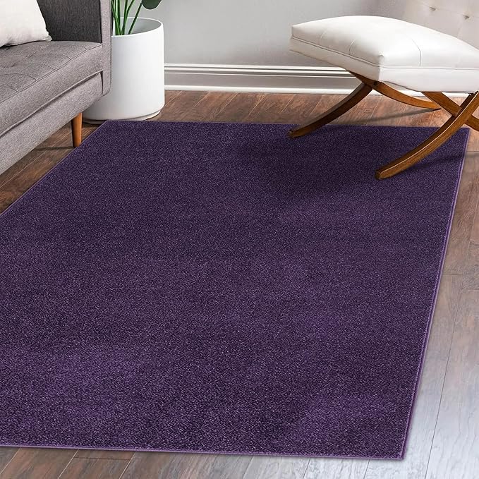 Eyely UES100N-5 Supersoft Haze Solid Low-Pile Indoor Area Rug Casual;Contemporary;Solid;Traditional, Bedroom, Kitchen, Living Room, Easy-Cleaning, Non-Shedding, 5 X 8, Purple