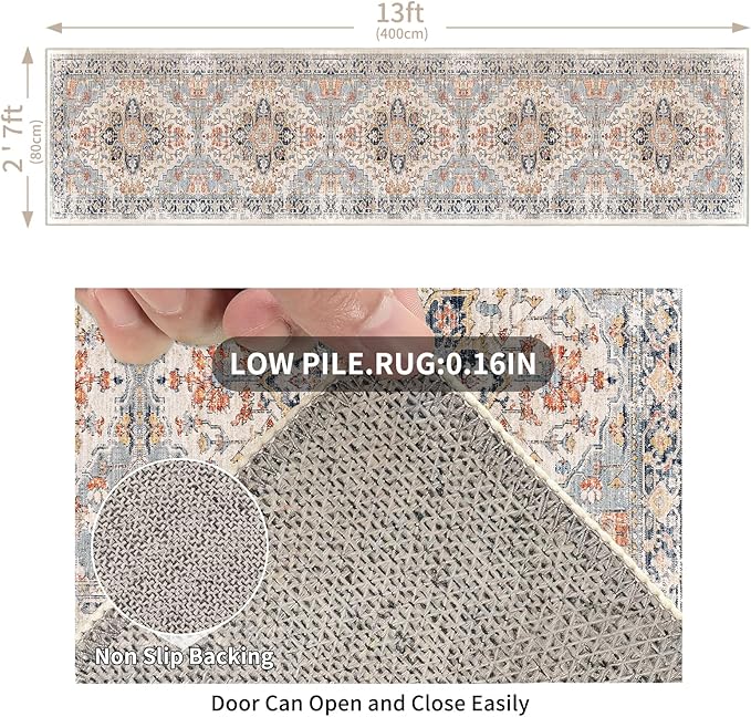 Enkor Runner Rugs for Hallway, 2.6x13 Washable Soft Non Slip Floor Rugs for Kitchen, Modern Mat for Living Room Bedroom Entryway Orange & Black